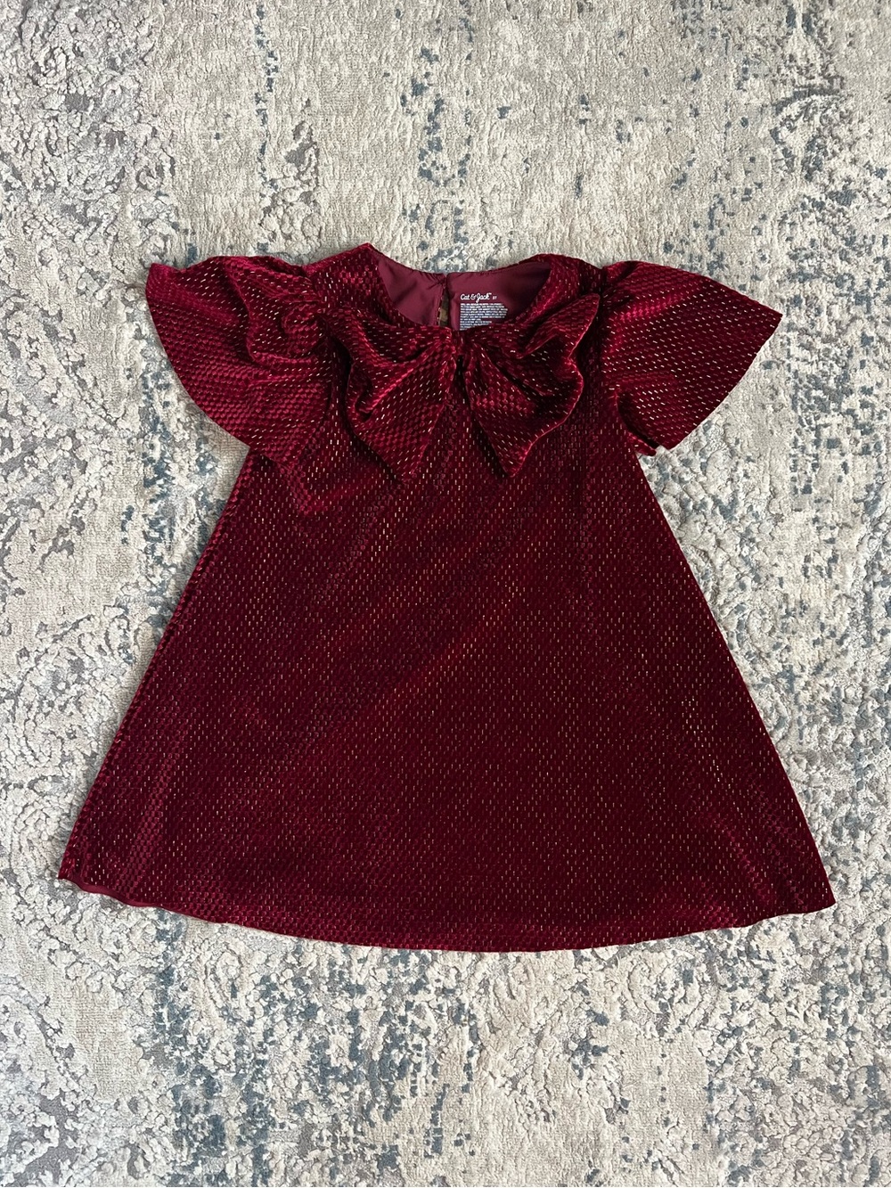 Cat & Jack Deep Burgundy Velvet Bow-Front Girls Formal Dress